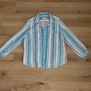 Charter Club Blue and White Linen Shirt